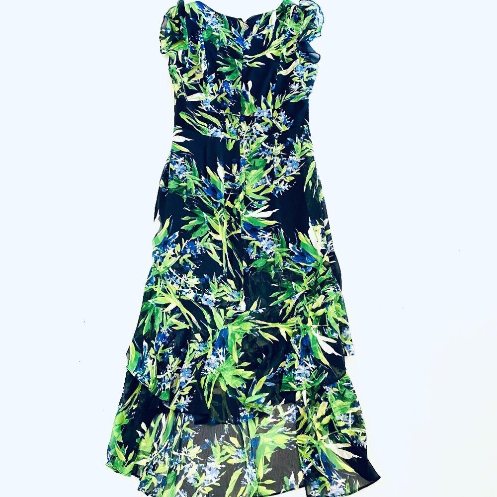 Tommy Hilfiger dress Women's 12 navy green floral high low ruffle feminine - Picture 10 of 14